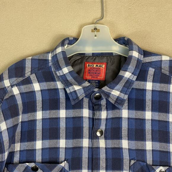 Big Mac Jacket Mens XL Blue Plaid Lined Puffer Flannel Chest Pockets Snap Up - Picture 2 of 12